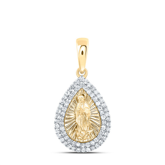 14kt Yellow Gold 1/4 Cttw Diamond Fashion Virgin Mother Mary Pear Pendant