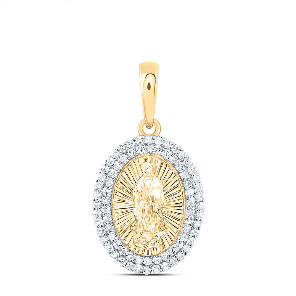 14kt Yellow Gold 1/3 Cttw Diamond Fashion Virgin Mother Mary Oval Pendant