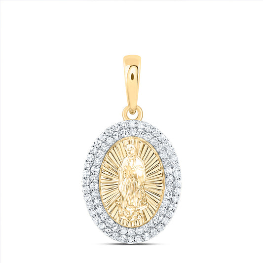 14kt Yellow Gold 1/3 Cttw Diamond Fashion Virgin Mother Mary Oval Pendant