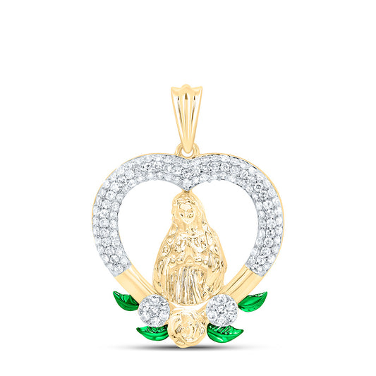 14kt Yellow Gold 1/2 Cttw Natural Diamond Fashion Virgin Mother Mary Heart Pendant