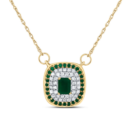 14kt Yellow Gold 1/8 Cttw Diamond and 1/12 Cttw Round Emerald Shape, 4x3mm Emerald Shape Emerald Nat-gem Cushion Necklace, Length: 18 Inch