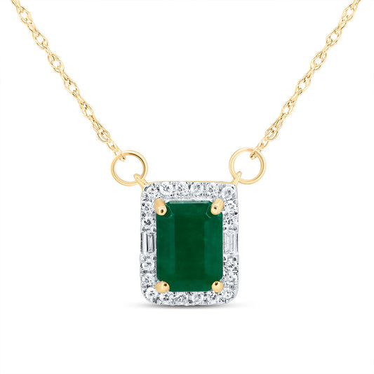 14kt Yellow Gold 1/10 Cttw Diamond 7x5 Mm Emerald Shape Emerald Nat-gem Emerald Necklace, Length: 18 Inch