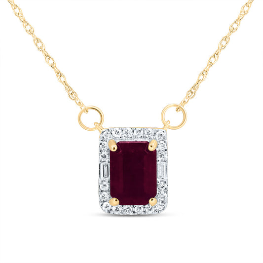 14kt Yellow Gold 1/10 Cttw Diamond 7x5 Mm-em Ruby Nat-gem Emerald Necklace, Length: 18 Inch