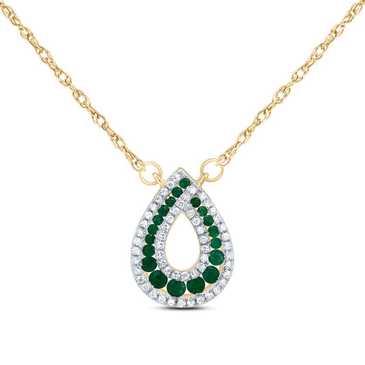 14kt Yellow Gold 1/6 Cttw Diamond and 1/4 Cttw Round Emerald Nat-gem Pear Necklace, Length: 18 Inch