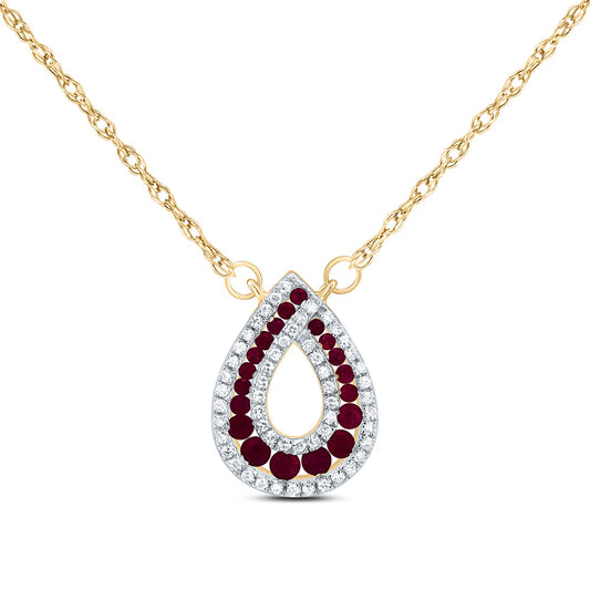 14kt Yellow Gold 1/6 Cttw Diamond and 1/3 Cttw Round Ruby Nat-gem Pear Necklace, Length: 18 Inch
