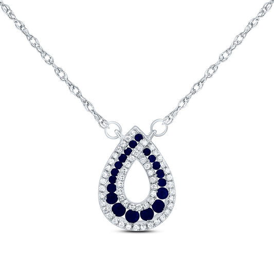 14kt White Gold 1/6 Cttw Diamond and 1/3 Cttw Round Blue Sapphire Nat-gem Pear Necklace, Length: 18 Inch