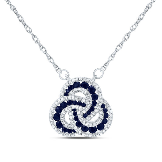 14kt White Gold 1/3 Cttw Diamond 3/4 Cttw Round Blue Sapphire Nat-gem Fashion Necklace, Length: 18 Inch