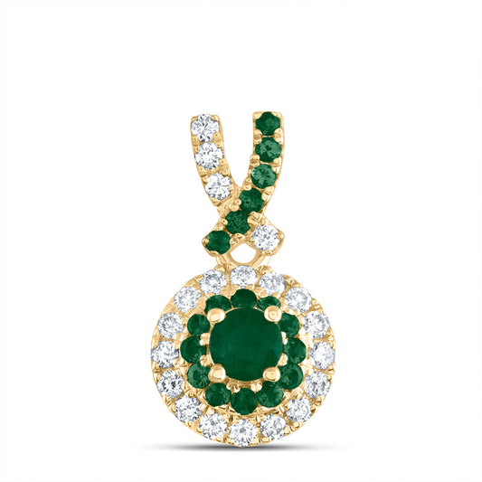 14kt Yellow Gold 1/8 Cttw Diamond Ana M and 1/5 Cttw Round-em, Natural Gem Round Pendant