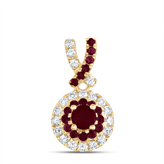 14kt Yellow Gold 1/8 Cttw Diamond Ana M and 1/4 Cttw Round-ru, Natural Gem Round Pendant