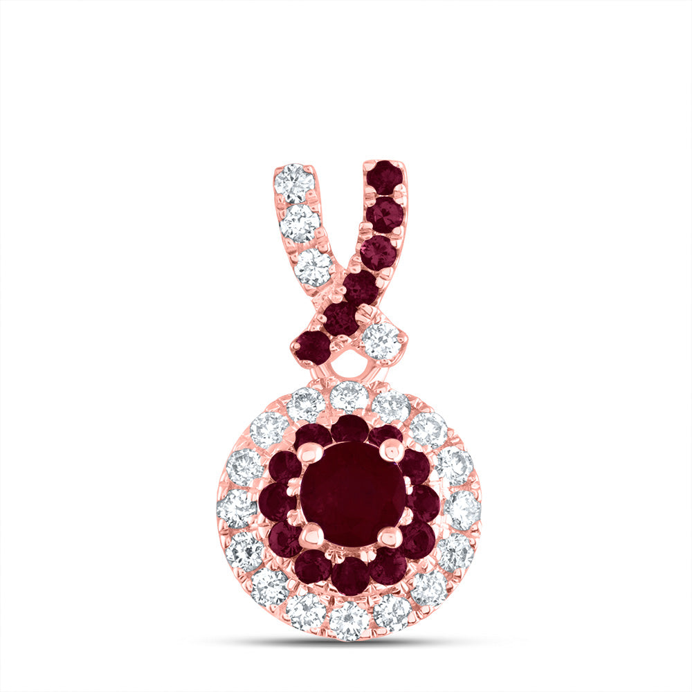 14kt Rose Gold 1/8 Cttw Diamond Ana M and 1/4 Cttw Round-ru, Natural Gem Round Pendant