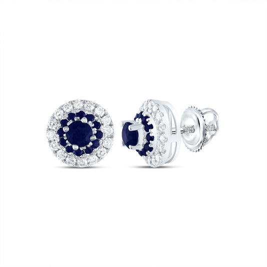 14kt White Gold 1/5 Cttw Diamond Ana M and 1/2 Cttw Round Blue Sapphire, Natural Gem Round Stud Earring