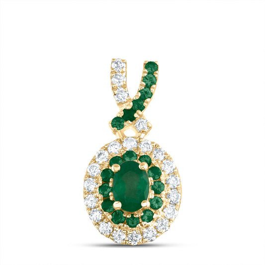 14kt Yellow Gold 1/8 Cttw Diamond Ana M and 1/12 Cttw Round-em, 4x3mm-ov-em, Natural Gem Oval Pendant
