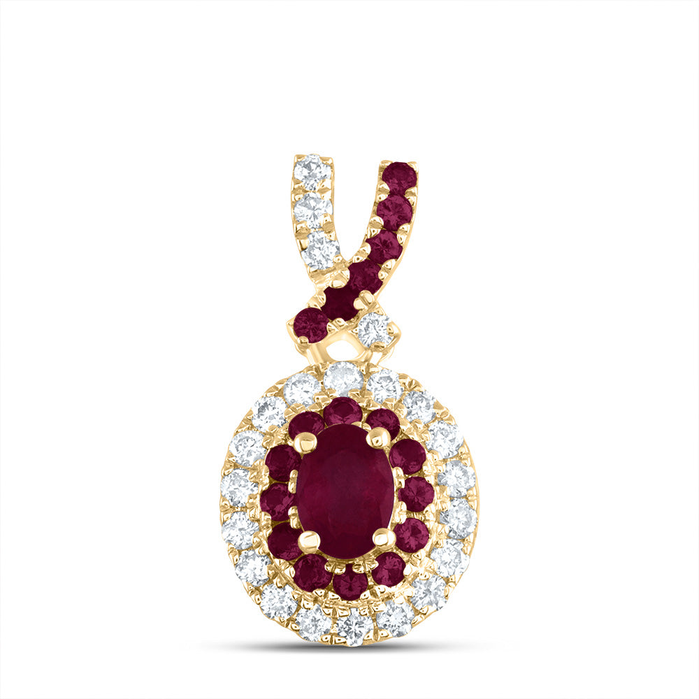 14kt Yellow Gold 1/8 Cttw Diamond Ana M and 1/10 Cttw Round-ru, 4x3mm-ov-ru, Natural Gem Oval Pendant