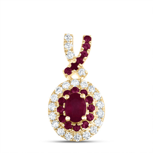 14kt Yellow Gold 1/8 Cttw Diamond Ana M and 1/10 Cttw Round-ru, 4x3mm-ov-ru, Natural Gem Oval Pendant