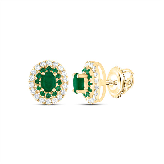 14kt Yellow Gold 1/4 Cttw Diamond Ana M and 1/10 Cttw Round-em, 4x3mm-ov-em, Natural Gem Oval Stud Earring