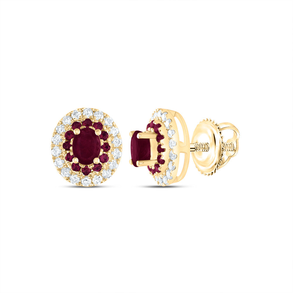 14kt Yellow Gold 1/4 Cttw Diamond Ana M and 1/10 Cttw Round-ru, 4x3mm-ov-ru, Natural Gem Oval Stud Earring