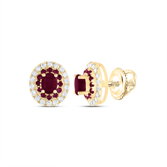 14kt Yellow Gold 1/4 Cttw Diamond Ana M and 1/10 Cttw Round-ru, 4x3mm-ov-ru, Natural Gem Oval Stud Earring