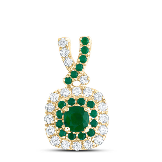 14kt Yellow Gold 1/8 Cttw Diamond Ana M and 1/10 Cttw Round-em, 3mm-cu-em, Natural Gem Cushion Pendant