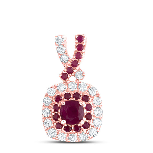 14kt Rose Gold 1/8 Cttw Diamond Ana M and 1/12 Cttw Round-ru, 3mm-cu-ru, Natural Gem Cushion Pendant