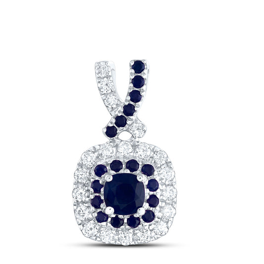 14kt White Gold 1/8 Cttw Diamond Ana M and 1/10 Cttw Round Blue Sapphire, 3mm Cushion Blue Sapphire, Natural Gem Cushion Pendant
