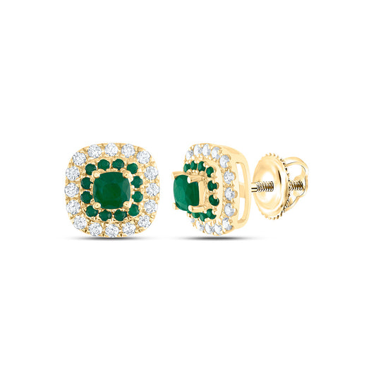 14kt Yellow Gold 1/5 Cttw Diamond Ana M and 1/8 Cttw Round-em, 3mm-cu-em, Natural Gem Cushion Stud Earring