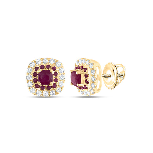 14kt Yellow Gold 1/5 Cttw Diamond Ana M and 1/8 Cttw Round-ru, 3mm-cu-ru, Natural Gem Cushion Stud Earring