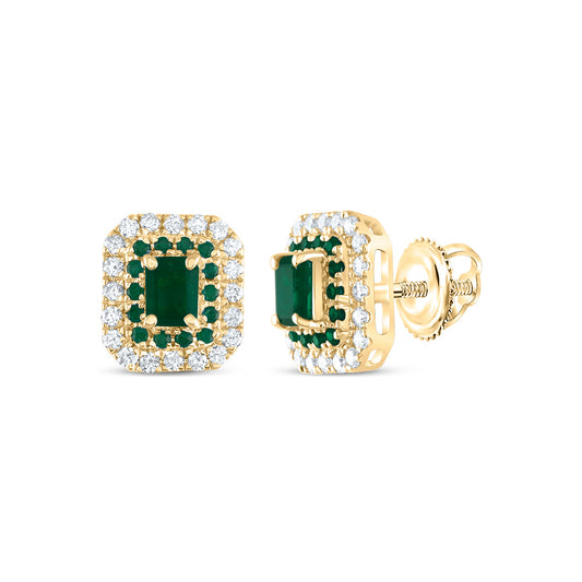 14kt Yellow Gold 1/4 Cttw Diamond Ana M and 1/8 Cttw Round Emerald, 4x3mm Emerald Shape Emerald, Natural Gem Emerald Stud Earring
