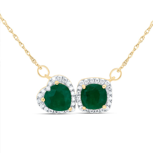 14kt Yellow Gold 1/5 Cttw Diamond Ana M 6mm Cu-em, 6.5mm Ht Emerald Nat-gem Necklace, Length: 18 Inch