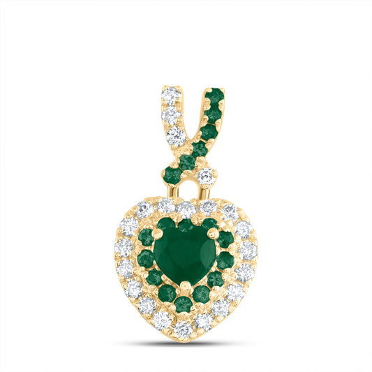 14kt Yellow Gold 1/8 Cttw Natural Diamond Ana M and 1/12 Cttw Round Emerald, 3.5mm-heart Emerald, Natural Gem Heart Pendant