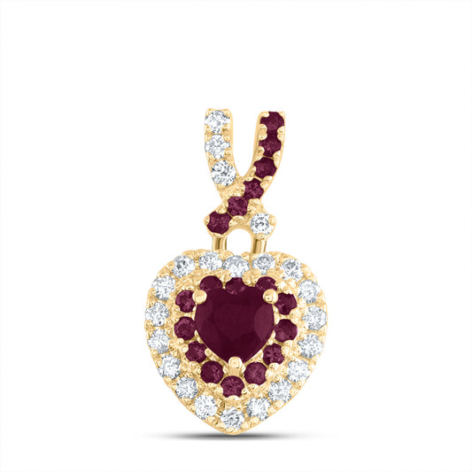 14kt Yellow Gold 1/8 Cttw Natural Diamond Ana M and 1/12 Cttw Round Ruby, 3.5mm-heart Ruby, Natural Gem Heart Pendant
