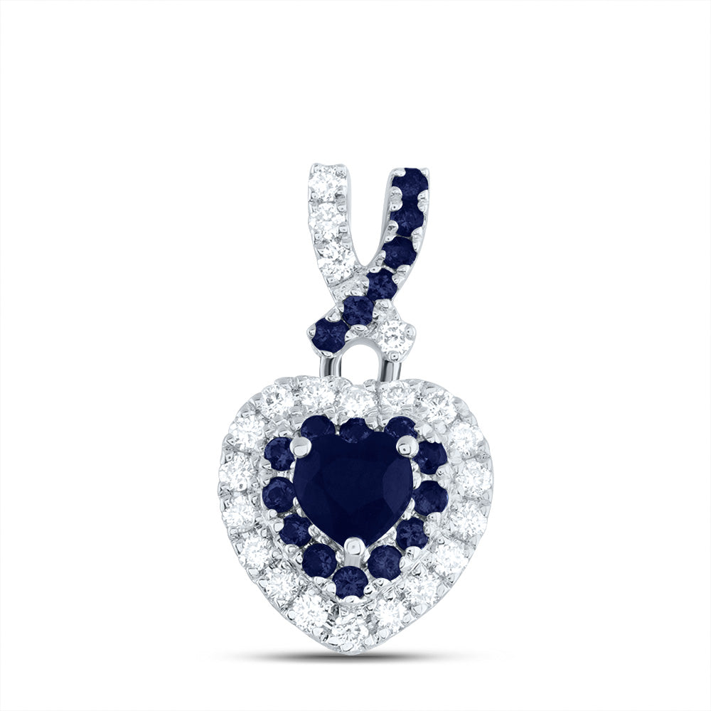 14kt White Gold 1/8 Cttw Natural Diamond Ana M and 1/10 Cttw Round Blue Sapphire, 3.5mm-heart Blue Sapphire, Natural Gem Heart Pendant