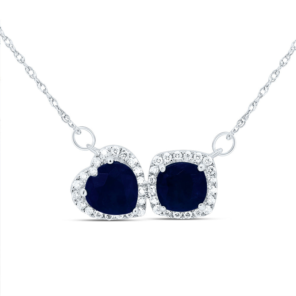 14kt White Gold 1/5 Cttw Diamond Ana M 6mm Cu Blue Sapphire, 6.5mm Ht Blue Sapphire Nat-gem Necklace, Length: 18 Inch