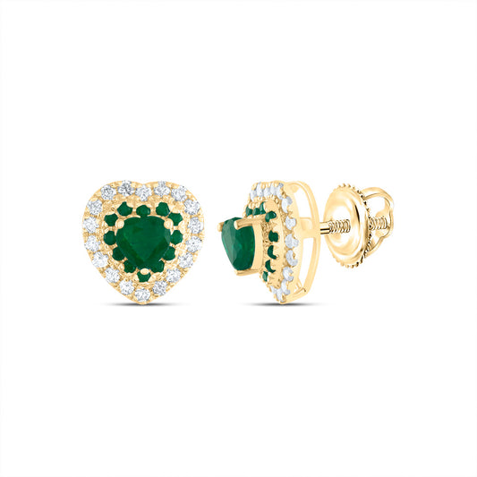 14kt Yellow Gold 1/5 Cttw Natural Diamond Ana M and 1/10 Cttw Round-em, 3.5mm-heart-em, Natural Gem Heart Stud Earring