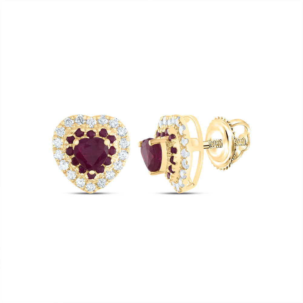 14kt Yellow Gold 1/5 Cttw Natural Diamond Ana M and 1/10 Cttw Round-ru, 3.5mm-heart-ru, Natural Gem Heart Stud Earring