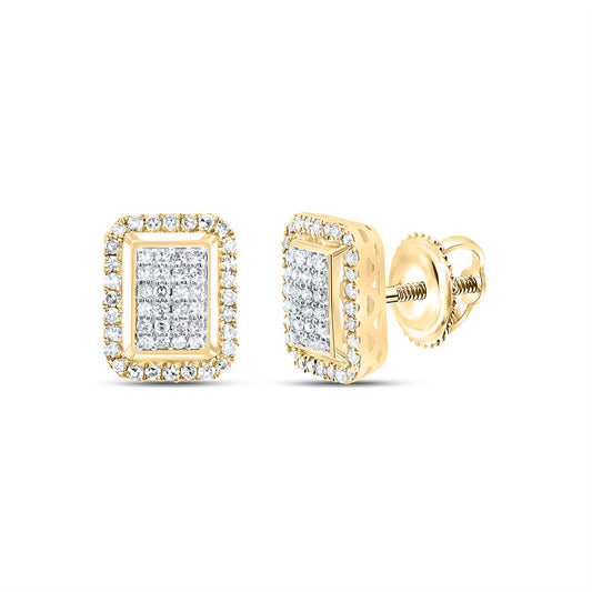 10kt Yellow Gold 3/8 Cttw Diamond Fashion Emerald Stud Earring
