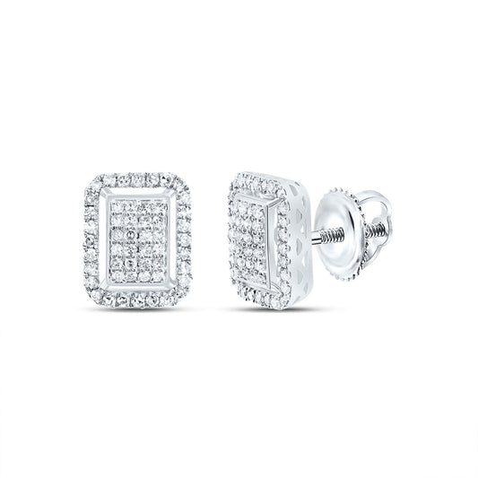 10kt White Gold 3/8 Cttw Diamond Fashion Emerald Stud Earring
