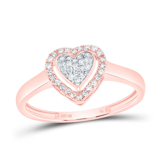10kt Rose Gold 1/6 Cttw Natural Diamond Fashion Heart Wedding Engagement Anniversary Ring, Women Size: 5-9