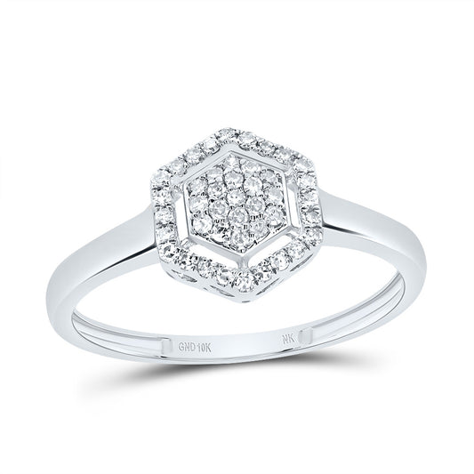 10K White Gold 1/6 Ctw Diamond Fashion Hexagon Ring, Womens Size: 5-9