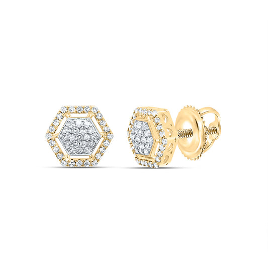 10K Yellow or White Gold 1/3 Ctw Diamond Fashion Hexagon Stud Earring