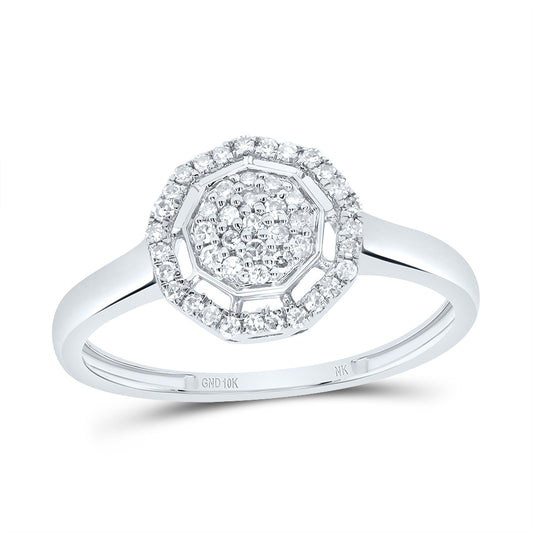 10kt White Gold 1/5 Cttw Diamond Fashion Nonagon Wedding Engagement Anniversary Ring, Women Size: 5-9