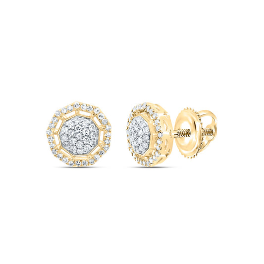 10kt Yellow Gold 3/8 Cttw Diamond Fashion Nonagon Stud Earring