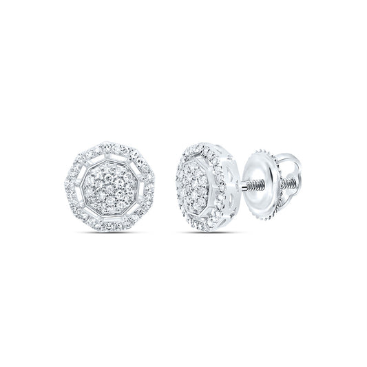10kt White Gold 3/8 Cttw Diamond Fashion Nonagon Stud Earring