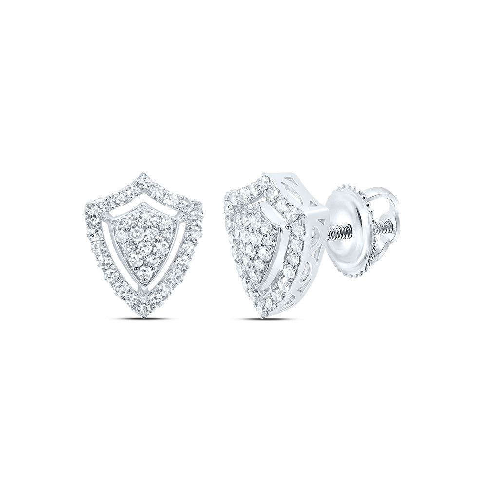 10kt White Gold 1/3 Cttw Diamond Fashion Shield Stud Earring