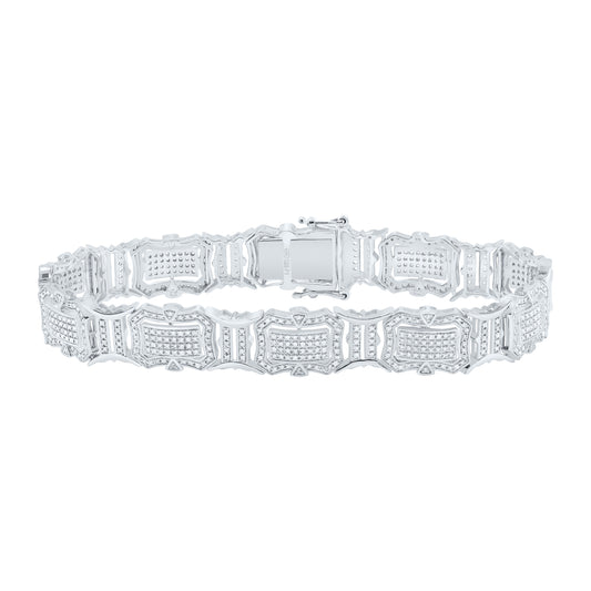 Sterling Silver 2 Cttw Diamond Men's Bracelet, Length: 8 Inch