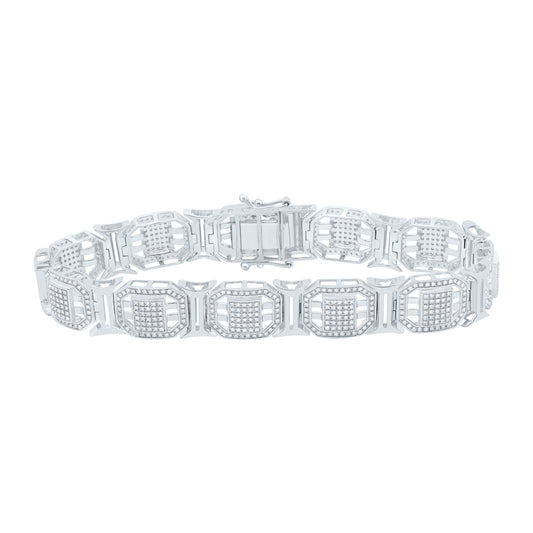 Sterling Silver 1 7/8 Cttw Diamond Men's Bracelet, Length: 8 Inch