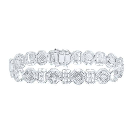 Sterling Silver 1 7/8 Cttw Diamond Men's Bracelet, Length: 8 Inch