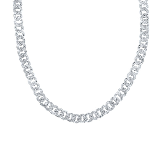 Sterling Silver 7 Cttw Natural Diamond 8mm Cuban Men's Chain, Length: 22 Inch