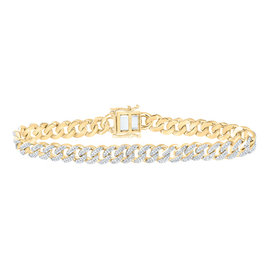 Yellow-tone Sterling 2 3/4 Cttw Natural Diamond 8mm Cuban Men's Bracelet, Length: 8 Inch