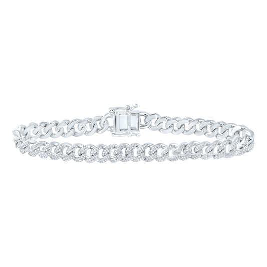 Sterling Silver 2 3/4 Cttw Natural Diamond 8mm Cuban Men's Bracelet, Length: 8 Inch