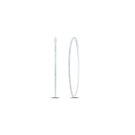 10kt White Gold 3/4 Cttw Diamond Fashion Hoop Earring